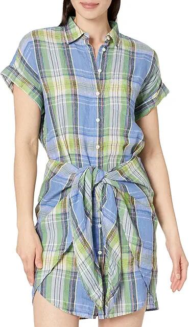 Lauren Ralph Lauren Plaid Tie Front Linen Shirtdress (Blue Multi) Women's Clothing Cover