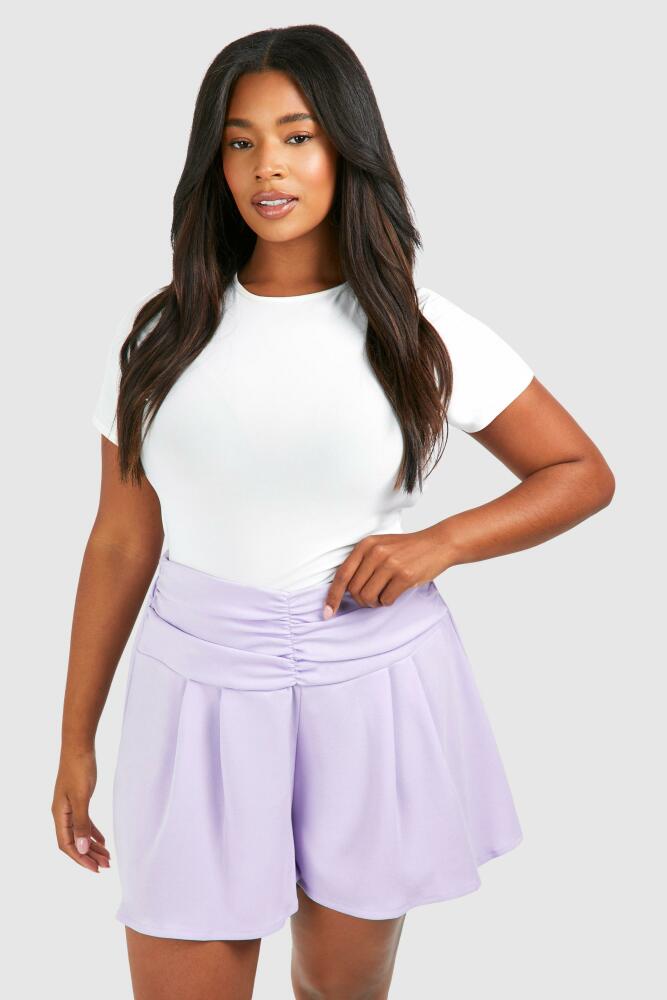 boohoo Womens Plus Ruched Waistband Detail Pleated Skort - Purple Cover