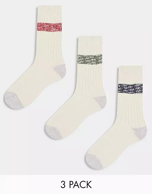 ASOS DESIGN 3 pack twist stripe sock in cream-White Cover