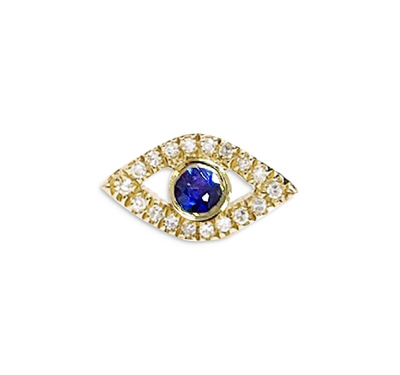 Meira T 14K Yellow Gold Blue Sapphire & Diamond Evil Eye Single Stud Earring Cover