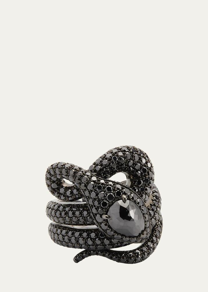 Stefere White Gold Black Diamond Ring with Black Diamond Head from The Snake Collection, Size 7 Cover