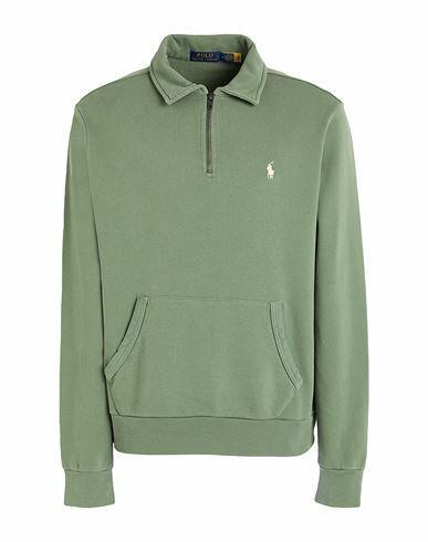 Polo Ralph Lauren Loopback Fleece Quarter-zip Sweatshirt Man Sweatshirt Sage green Cotton Cover