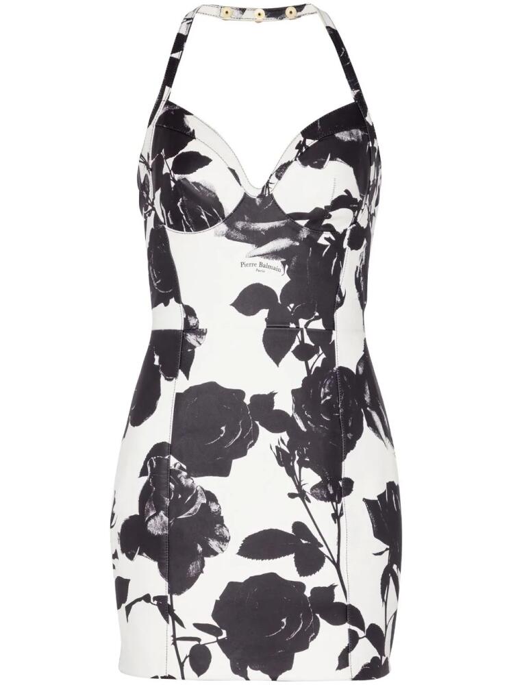 Balmain floral-print leather minidress - White Cover