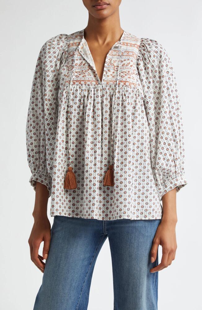 MILLE Charlie Print Tie Neck Blouse in Sedona Cover