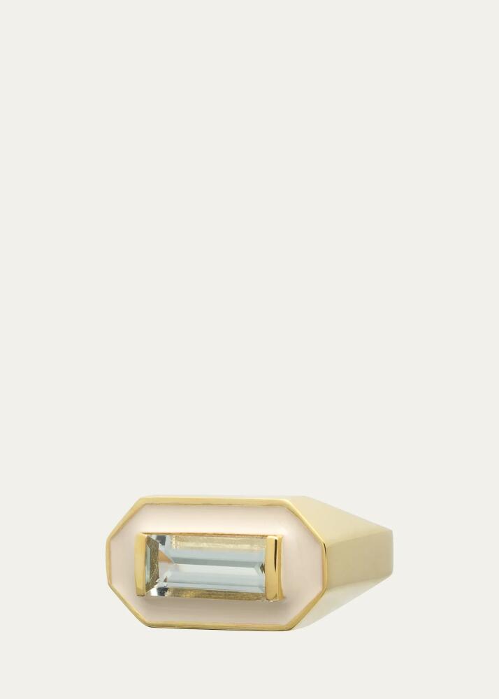 Aliita Deco Maxi Baguette Ring with Green Amethyst and White Enamel Cover