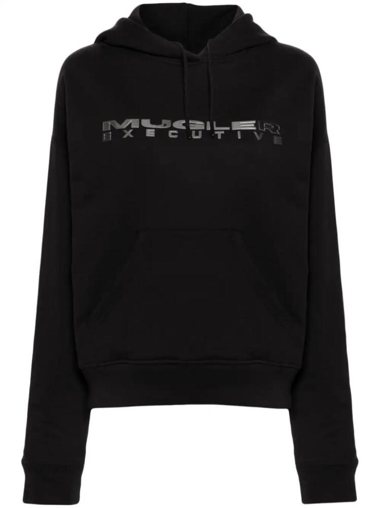 Mugler logo-lettering jersey hoodie - Black Cover