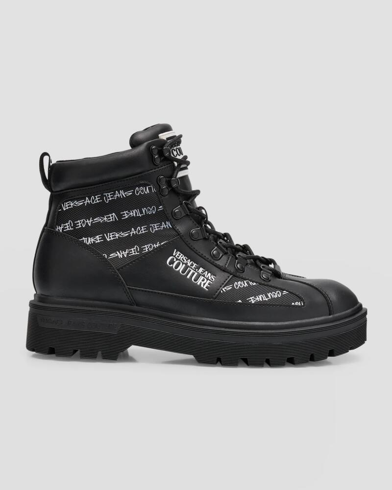 Versace Jeans Couture Men's Syrius Allover Logo Combat Boots Cover