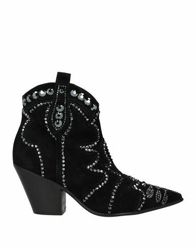 Eddy Daniele Woman Ankle boots Black Leather, Swarovski Crystal Cover