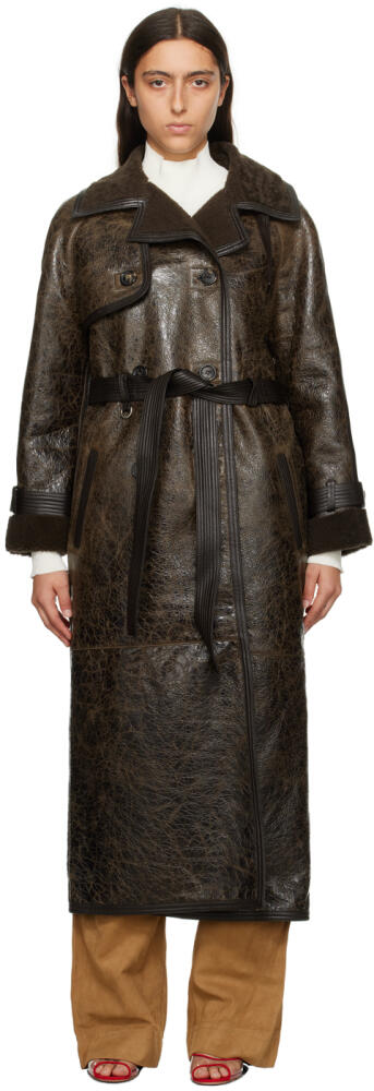 Saks Potts Brown Alexa Leather Trench Coat Cover