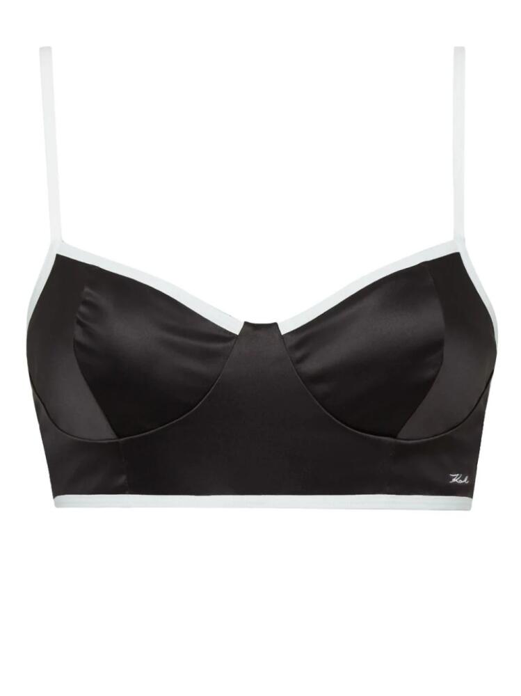 Karl Lagerfeld logo-embroidered satin-finish bra - Black Cover