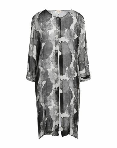 Her Shirt Her Dress Woman Overcoat & Trench Coat Steel grey Viscose, Silk Cover