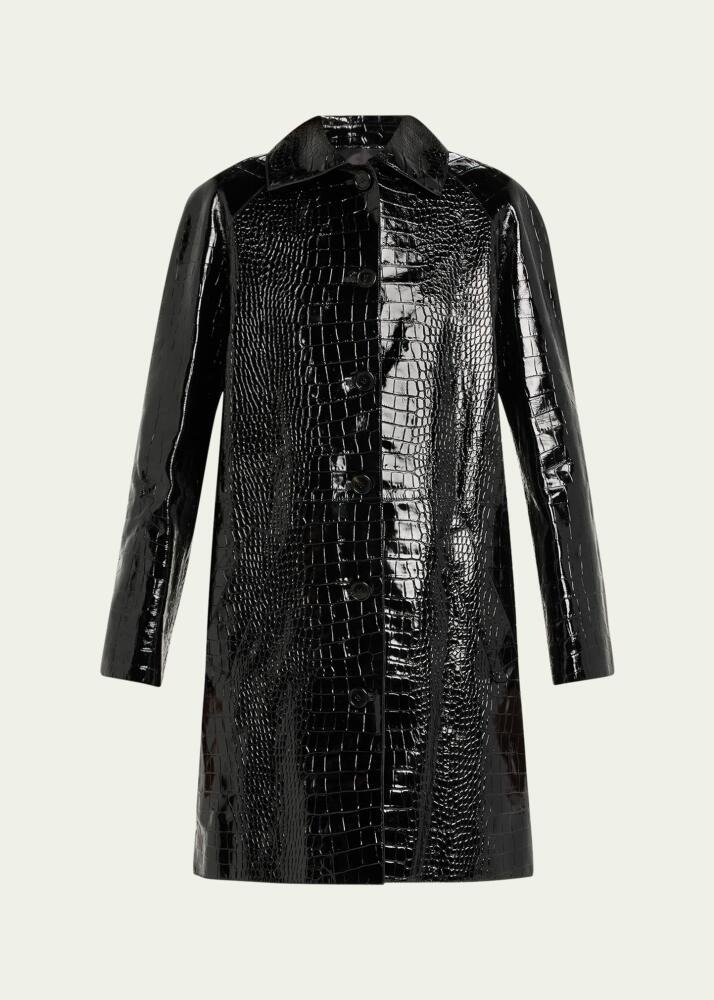 Michael Kors Collection Balmacaan Crocodile Embossed Leather Coat Cover