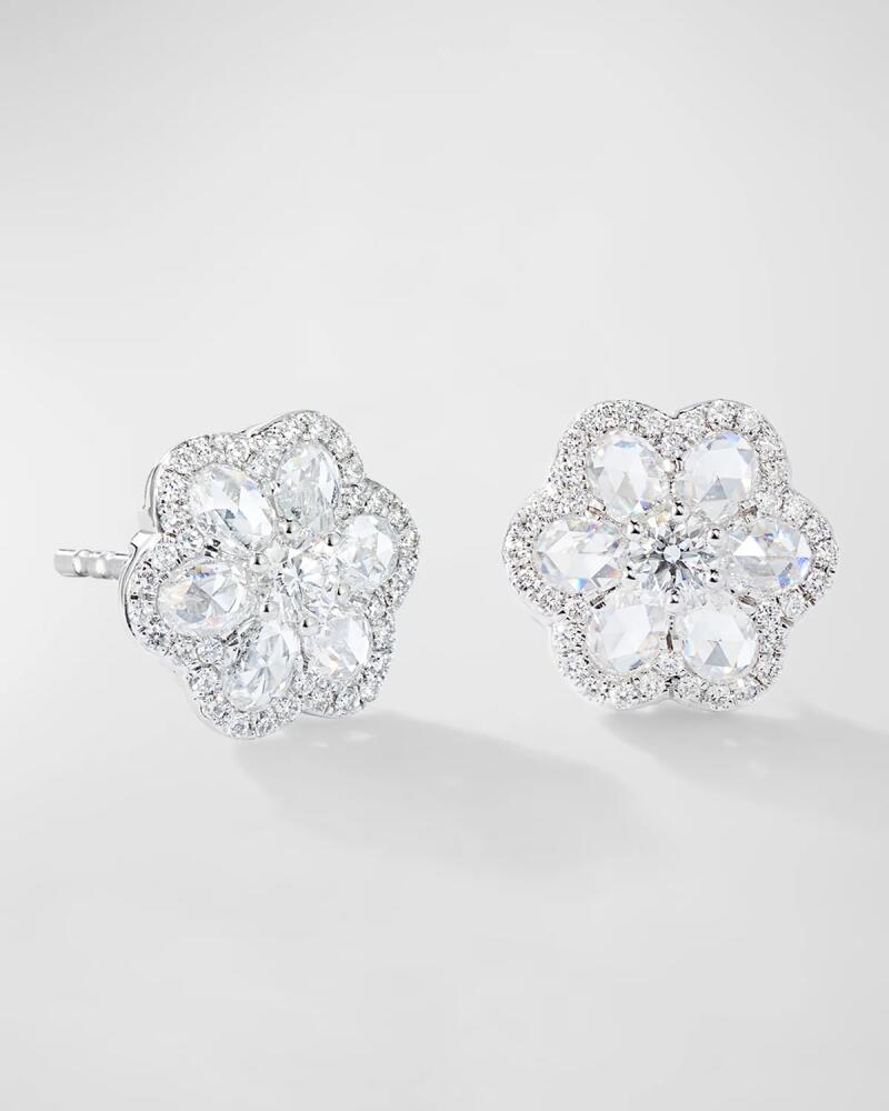 64 Facets 18K White Gold Floral Diamond Stud Earrings, 1.00tcw Cover