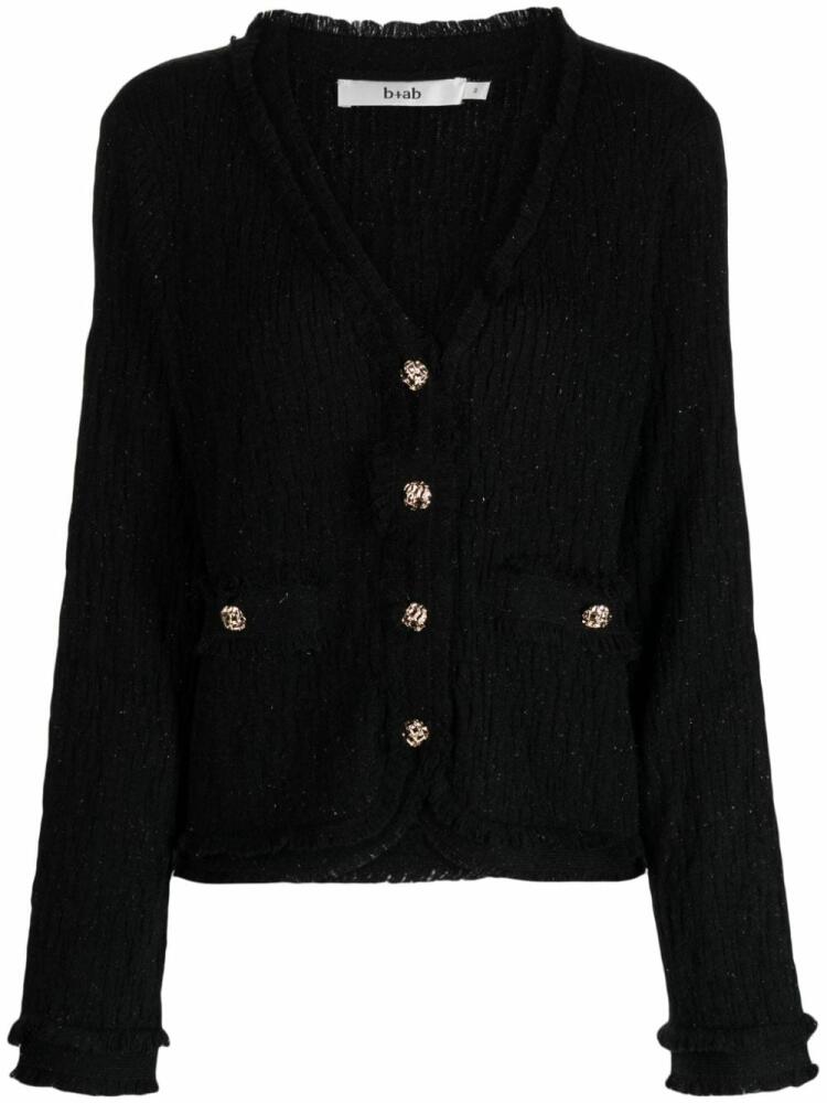 b+ab embossed-button frayed-trim cardigan - Black Cover