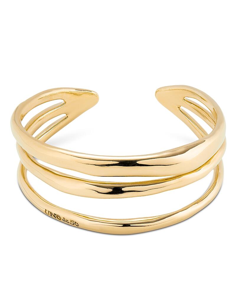 Uno de 50 Electrik Rigid Engraved Logo Triple Row Cuff Bracelet in 18K Gold Plated Cover