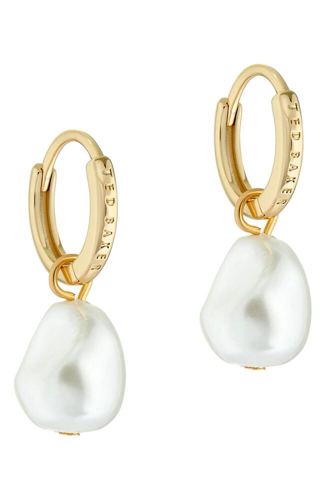 Ted Baker London Periaa Imitation Pearl Drop Huggie Hoop Earrings in Gold Tone/Pearl Cover