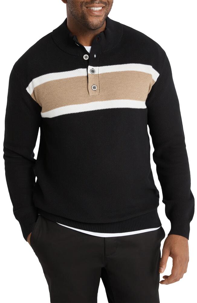 Johnny Bigg Keating Colorblock Stripe Cotton Henley Sweater in Black Cover