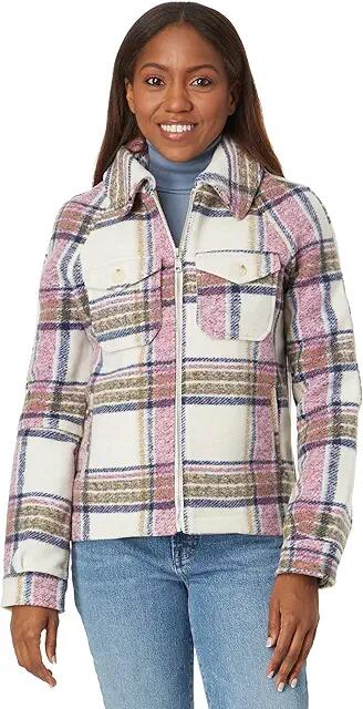 Avec Les Filles Plaid Zip Front Jacket (Navy/Pink/Cream Plaid) Women's Clothing Cover