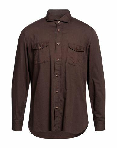 Giampaolo Man Shirt Dark brown Cotton Cover