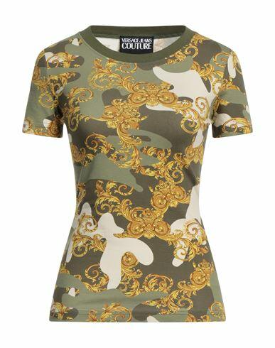 Versace Jeans Couture Woman T-shirt Military green Cotton, Elastane Cover