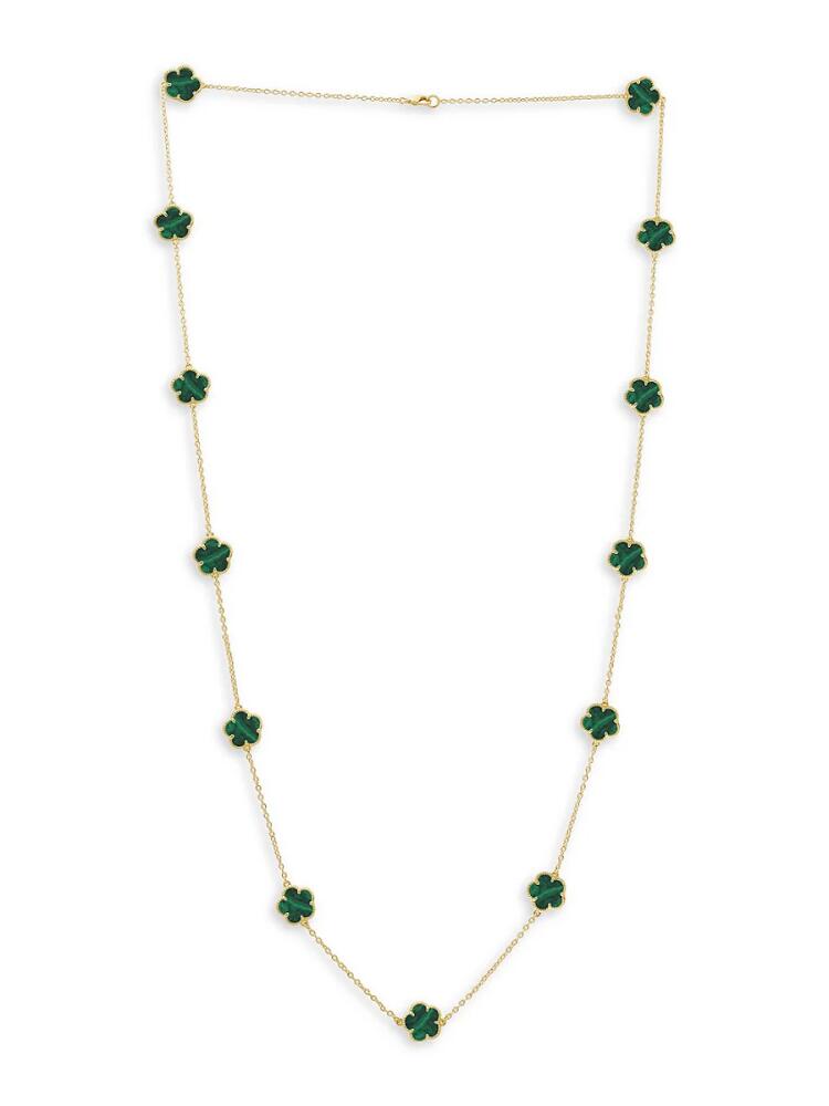 JanKuo Women's Flower 14K Goldplated & Synthetic Emerald Station Necklace Cover