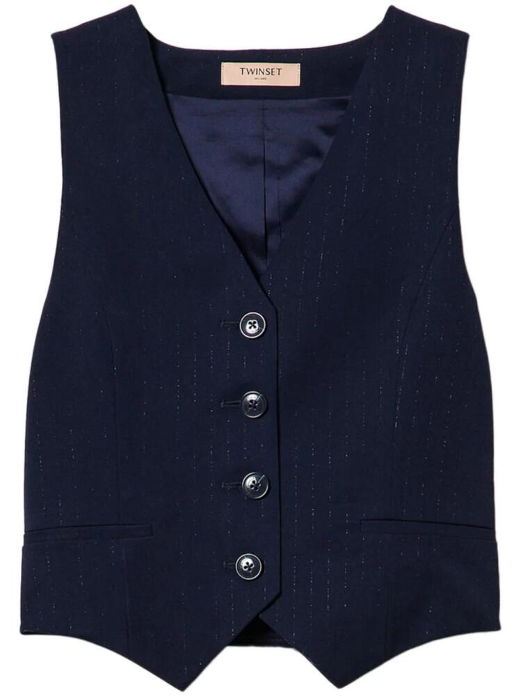 TWINSET lurex-detail pinstriped waistcoat - Blue Cover