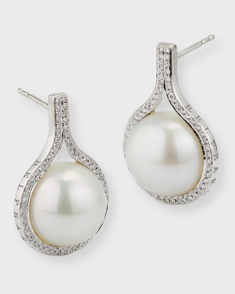 Belpearl 18K White Gold Pave Diamond and South Sea Pearl Earrings Cover