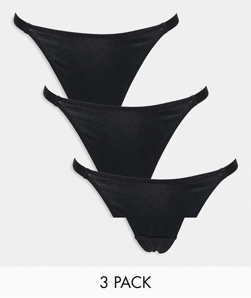 ASOS DESIGN 3 pack cotton tanga thong in black Cover