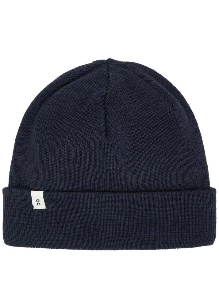 ON Logo Ribbed Wool Beanie - Navy Cover