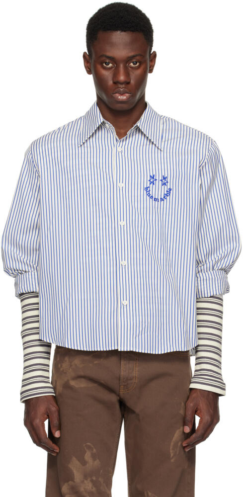 BLUEMARBLE White & Blue Smiley Stripe Shirt Cover