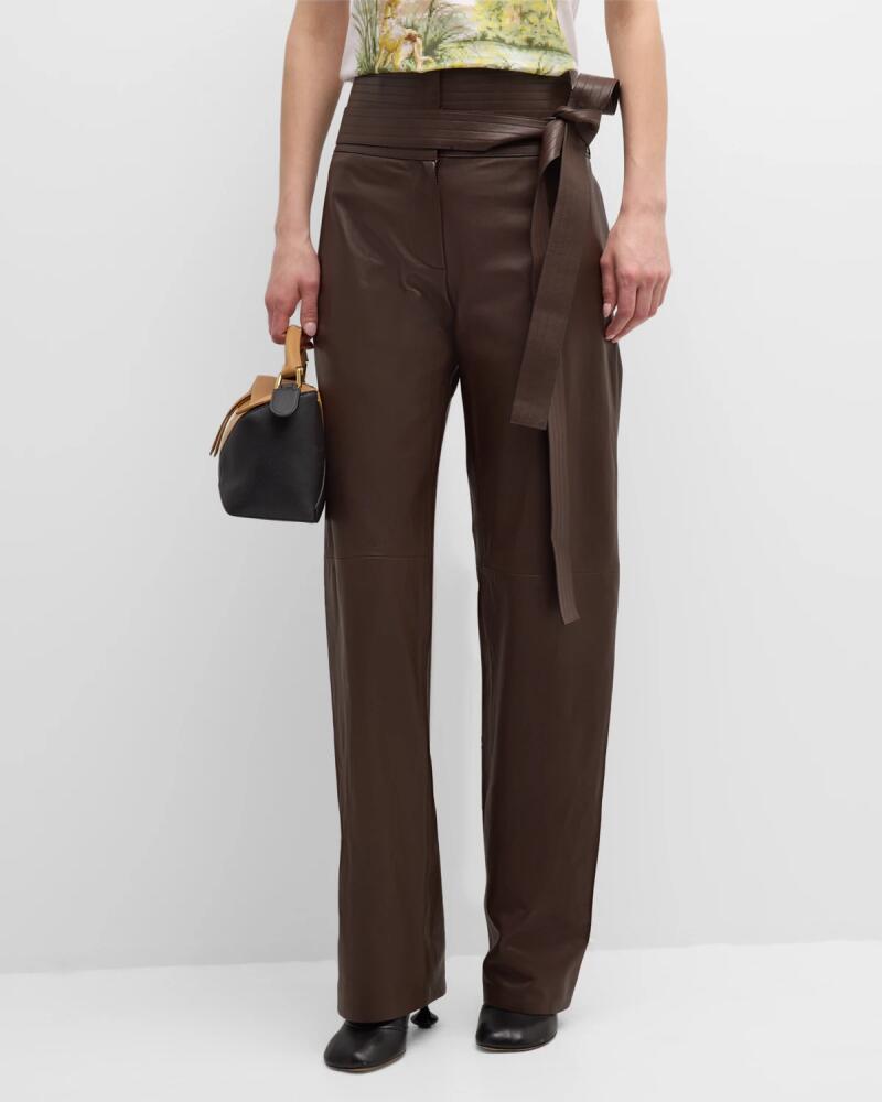 Loewe Belted Leather Straight-Leg Trousers Cover