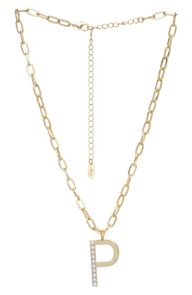 Ettika Imitation Pearl Initial Pendant Necklace in Gold- P Cover