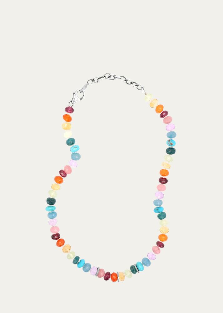 Sheryl Lowe Rainbow Gemstone Short Knotted Necklace with Pave Diamond Rondelles Cover