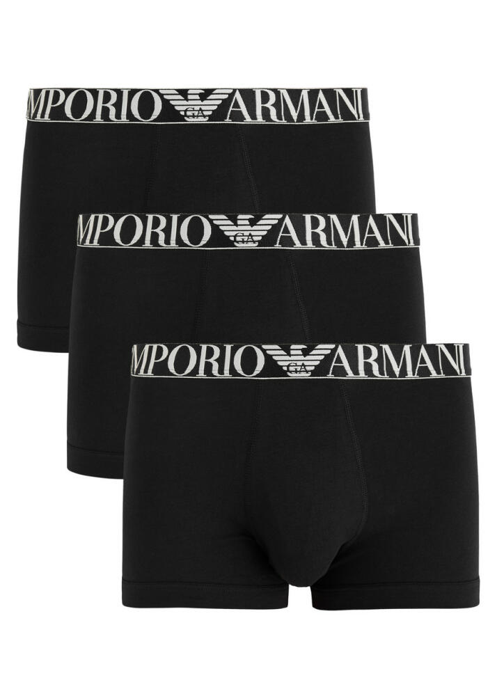 Emporio Armani Logo Stretch-cotton Trunks - set of Three - Black And White Cover