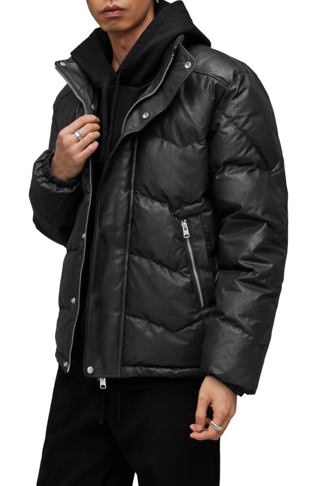 AllSaints Altair Waxed Puffer Jacket with Stowaway Hood in Black Cover