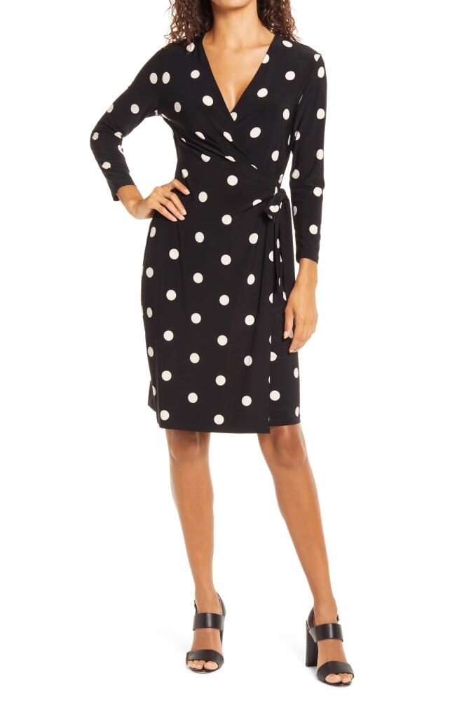 Anne Klein Dot Print Long Sleeve Wrap Dress in Anne Black/Anne White Cover