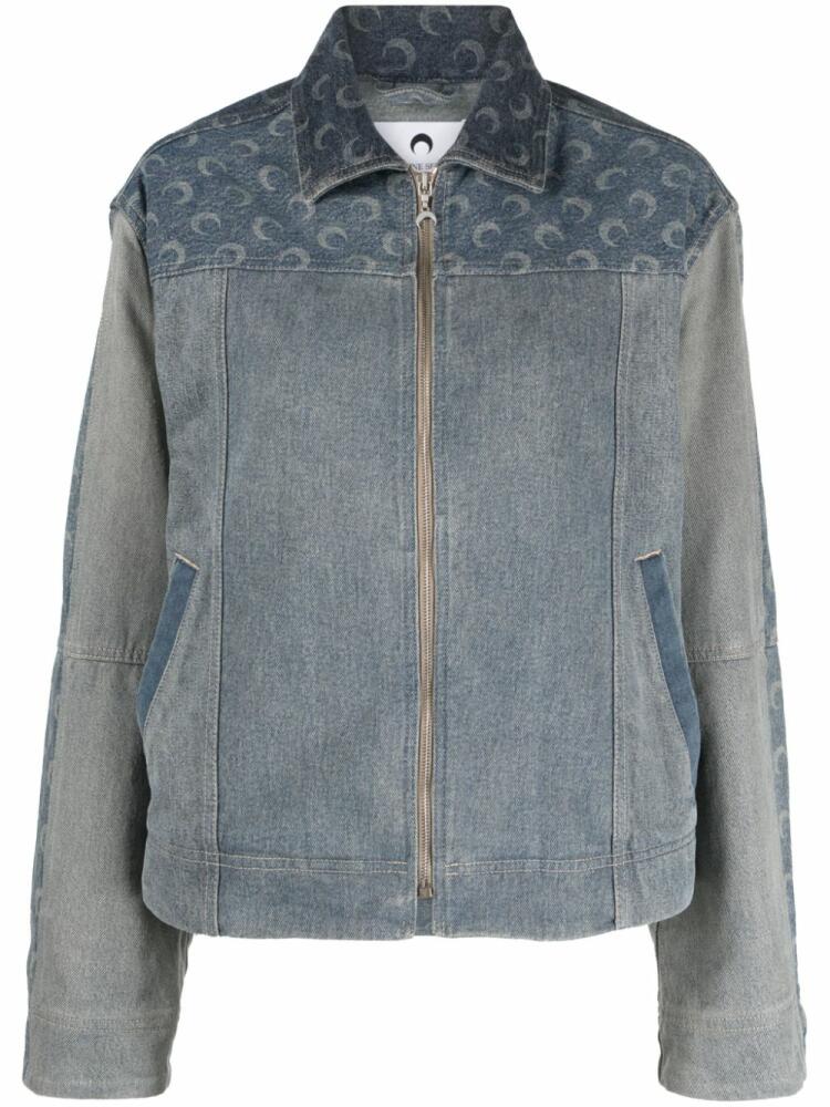 Marine Serre moon-print patchwork denim jacket - Blue Cover