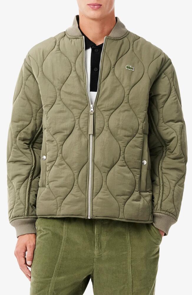 Lacoste Water Repellent Quilted Bomber Jacket in Khaki Cover