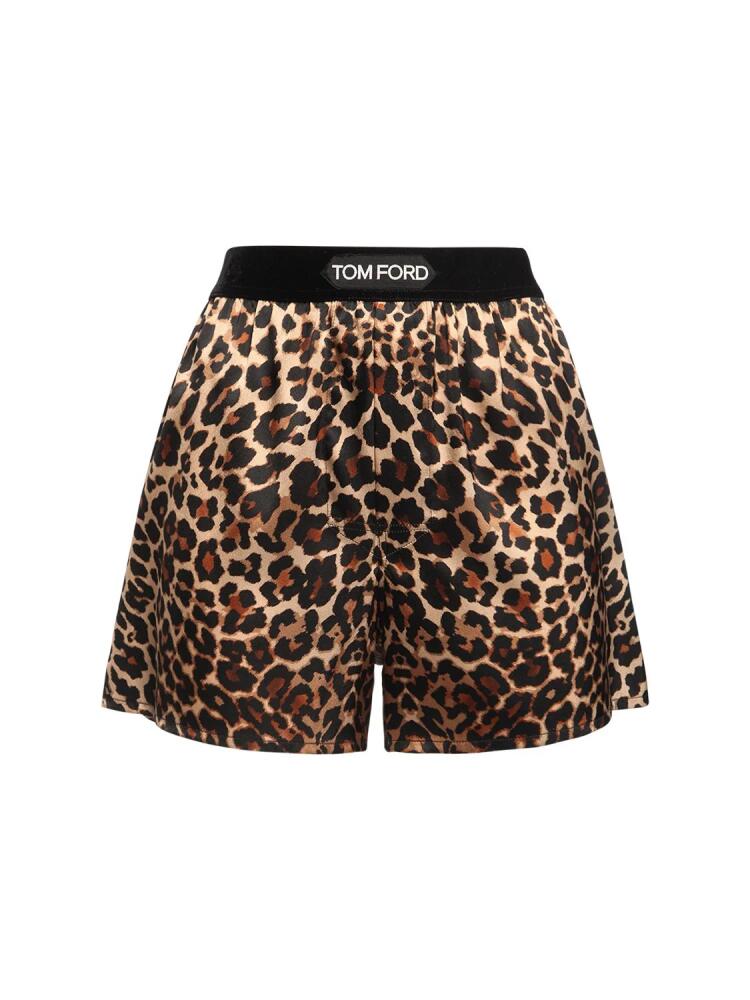 TOM FORD Leopard Print Silk Satin Shorts Cover