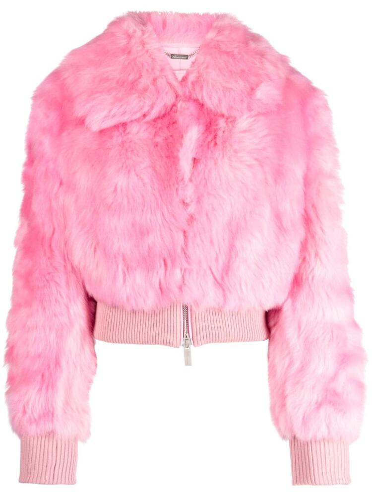 Blumarine shearling cropped bomber jacket - Pink Cover