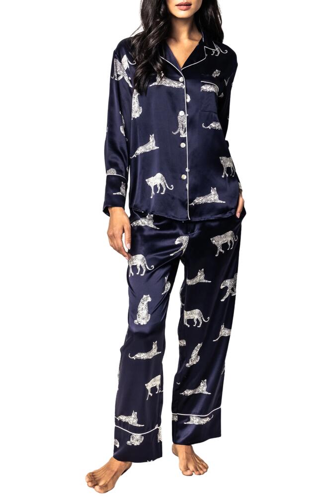 Petite Plume Panthre de Nuit Piped Silk Pajamas in Navy Cover