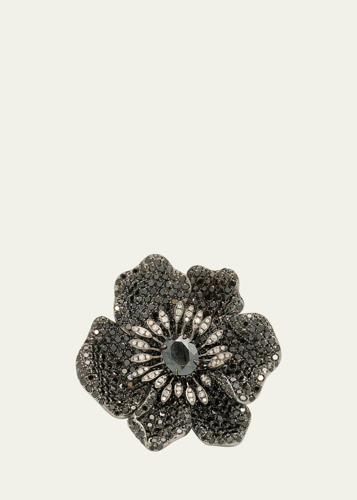 Stefere White Gold Black Diamond and Hematite Ring from The Flower Collection Cover