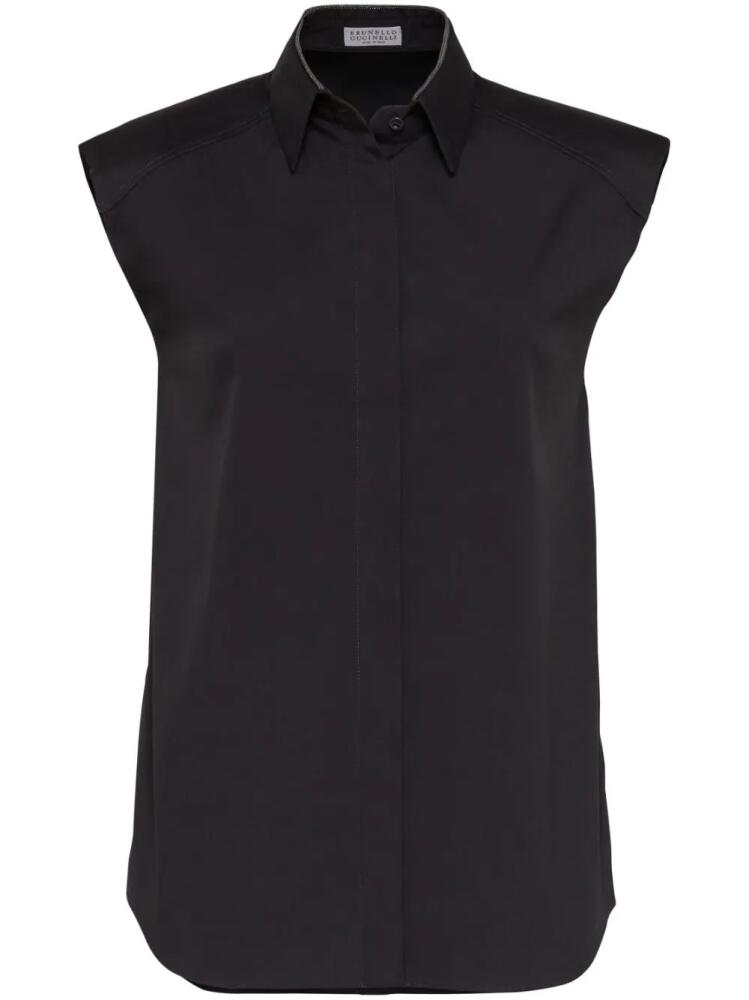 Brunello Cucinelli Monili-trim sleeveless shirt - Black Cover