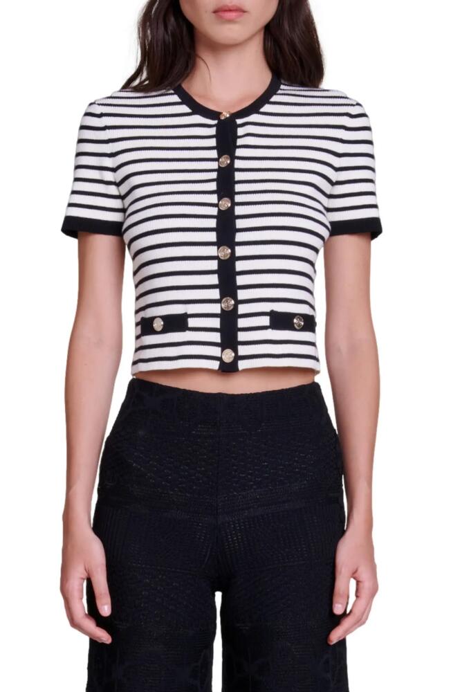 maje Mirolls Stripe Short Sleeve Cardigan in Black /White Cover