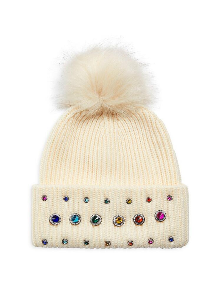 Kurt Geiger London Women's Rainbow Embellished Faux Fur Pom Pom Beanie - Black Cover