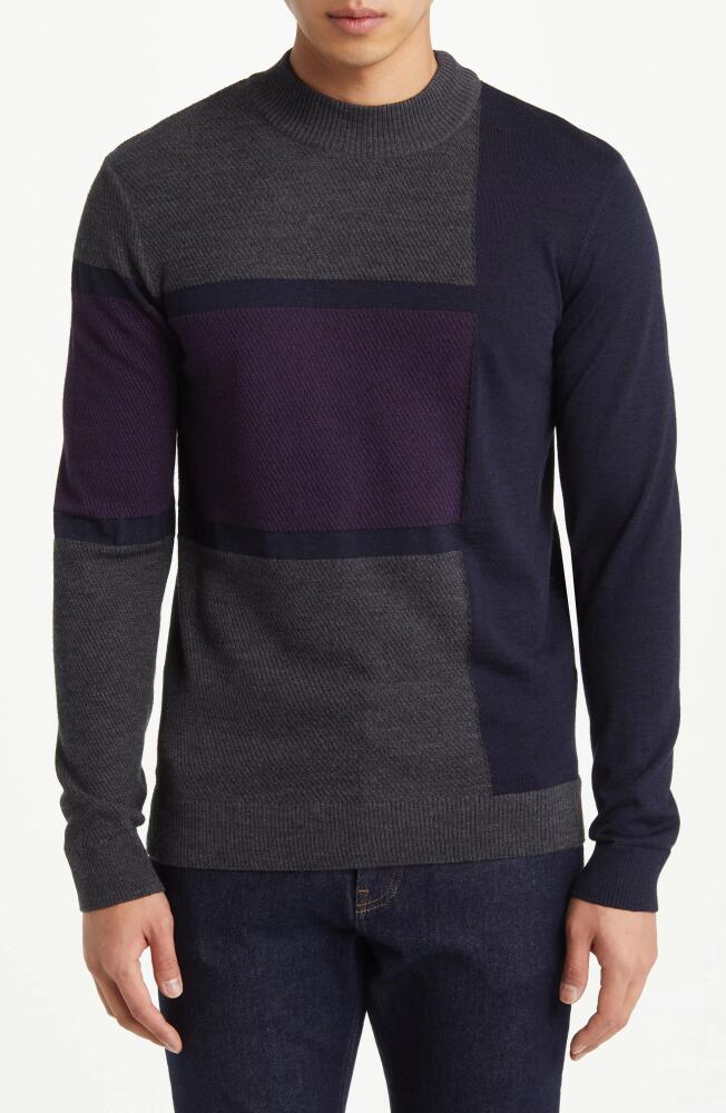 Robert Barakett Sagle Colorblock Wool Mock Neck Sweater in Purple Cover