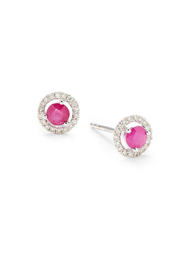 Saks Fifth Avenue Women's 14K White Gold, Ruby & Diamond Stud Earrings Cover