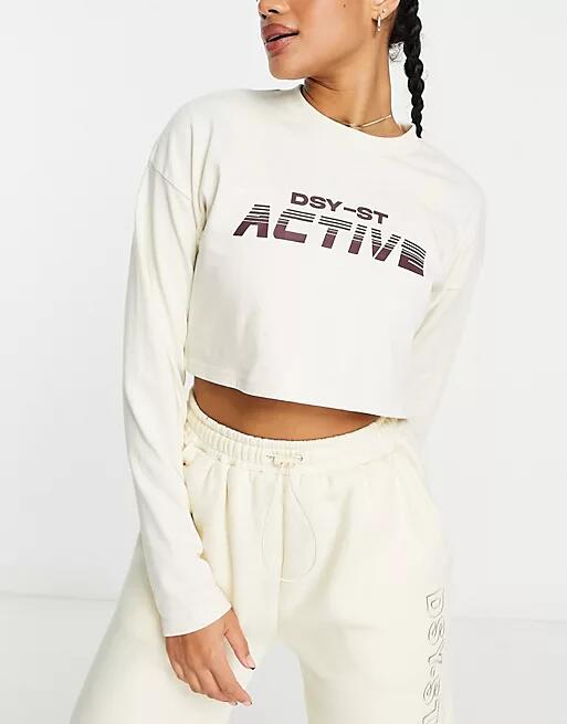 Daisy Street Active Swirly long sleeve crop top in neutral Cover