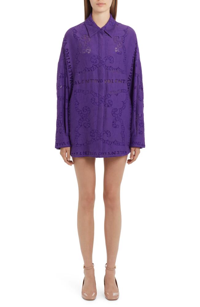 Valentino Garavani Mini Bandana Guipure Lace Oversize Cotton Blend Blouse in Yu4-Astral Purple Cover