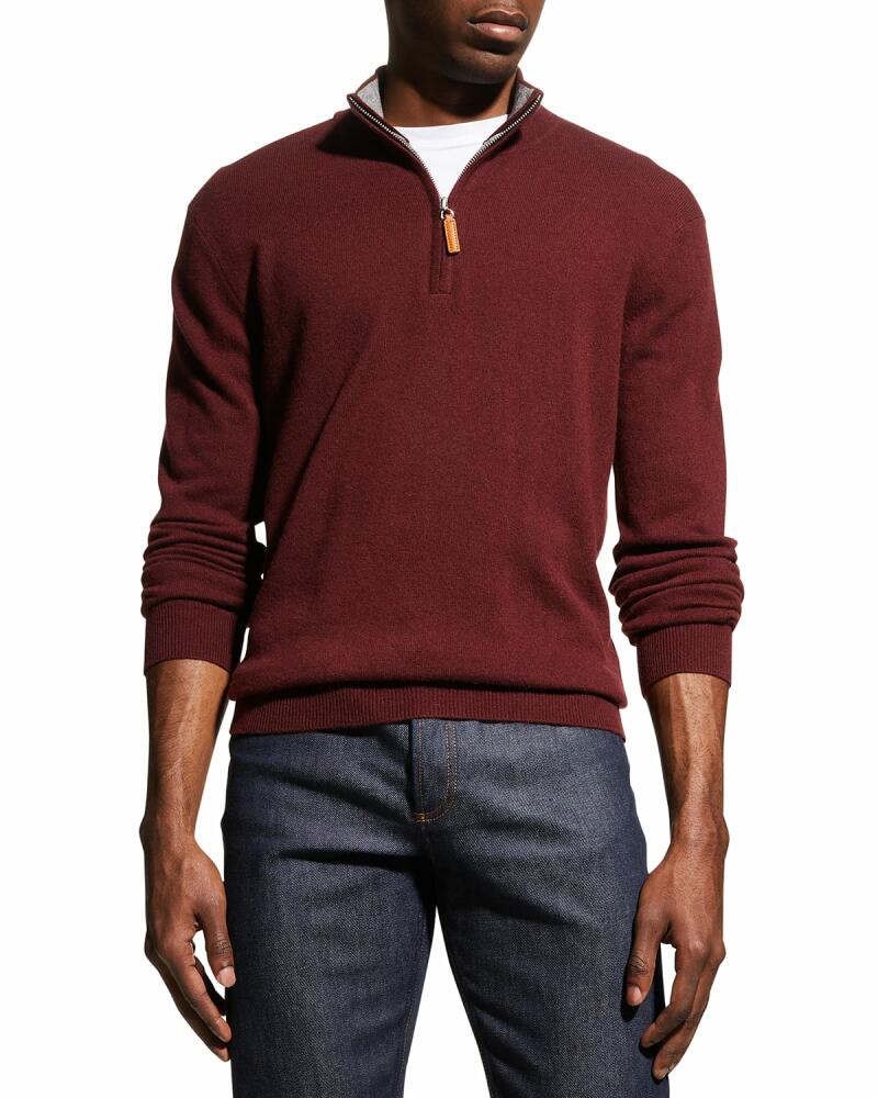 Neiman Marcus Men's Wool-Cashmere 1/4-Zip Sweater Cover